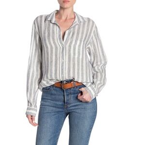 Grayson - The Hero Stripe Tumbled Linen Button Down Shirt Blouse Sz 12/14